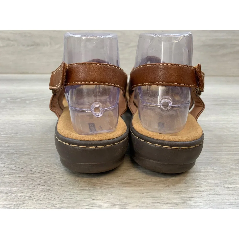 Clarks Women's Leisa Vine Tan Leather Strappy Sandals 9.5 Comfort Casual Shoes